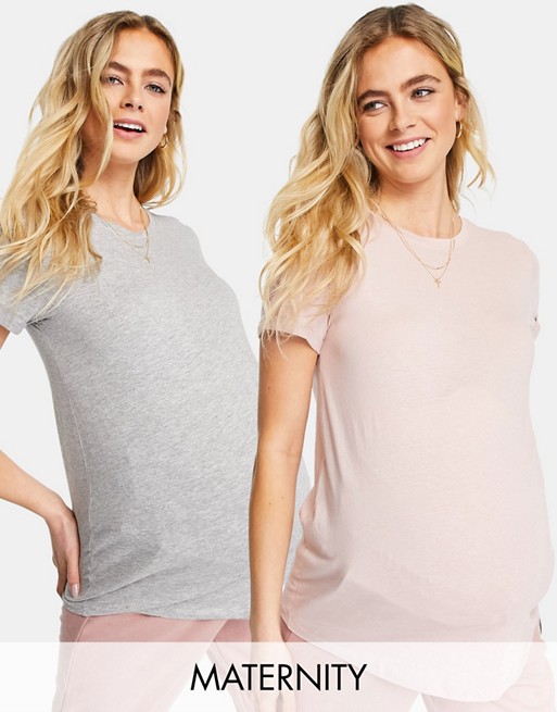 New Look Maternity 2 pack girlfriend t-shirts pack in pink and grey