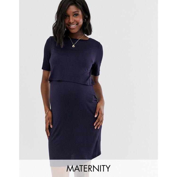 New Look – Maternity – Granatowa dwuwarstwowa sukienka do karmienia | ASOS