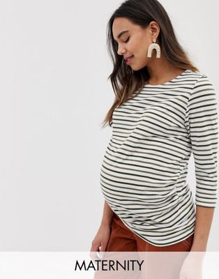 New Look Maternity – Grönrandig långärmad topp
