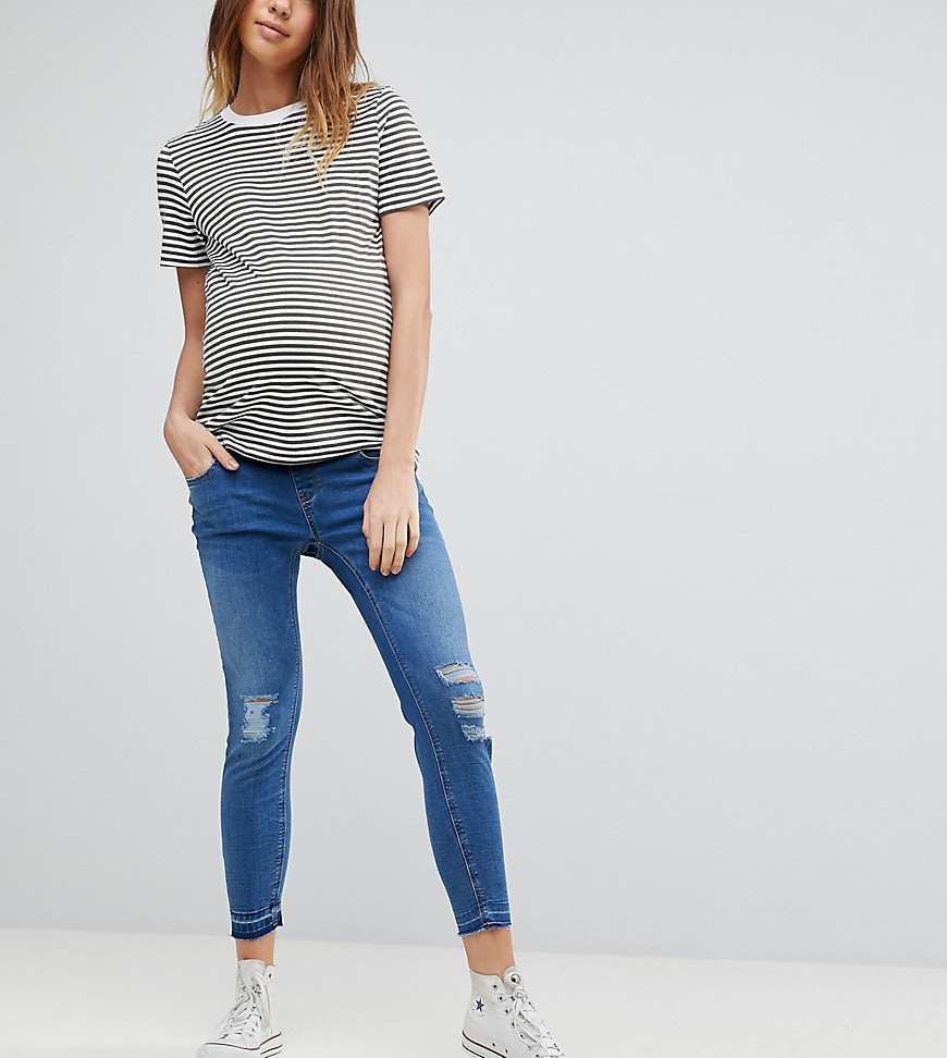 New Look Maternity – Jeans med band under magen och sänkt fåll-Blå