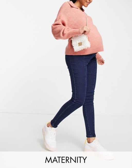 New Look Maternity - Jeggings blu scuro con cuciture e fascia sopra il pancione