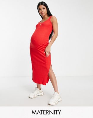 New Look Maternity jersey bodycon midi dress in red - ASOS Price Checker