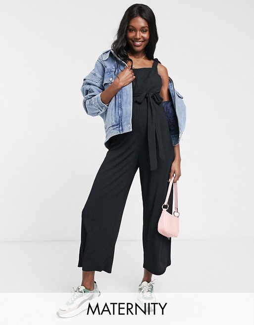 New Look Maternity jersey dungaree in black