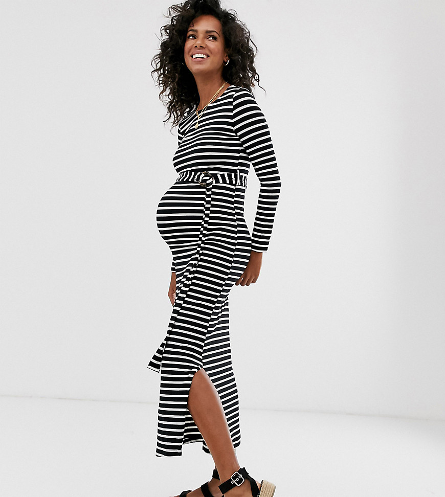 New Look Maternity - Jersey jurk met strikceintuur en strepen-Zwart