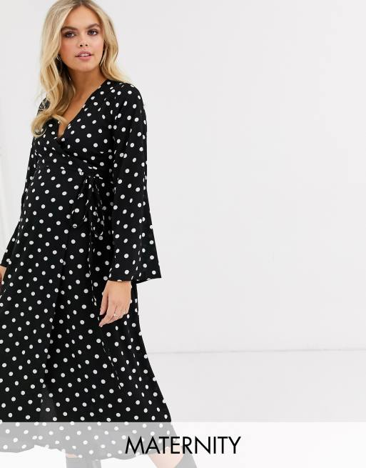 New Look Maternity - Jurk met overslag, lange mouwen en stippen inz wart