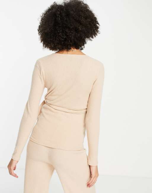 New Look Maternity - Kamelbrun loungewear-top med slå-om-detalje - Del af sæt, 3 af 4