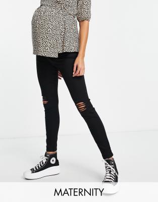 New Look Maternity knee rip jegging in black