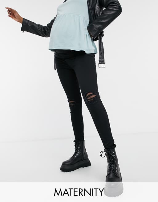 New Look Maternity knee rip jeggings in black ASOS