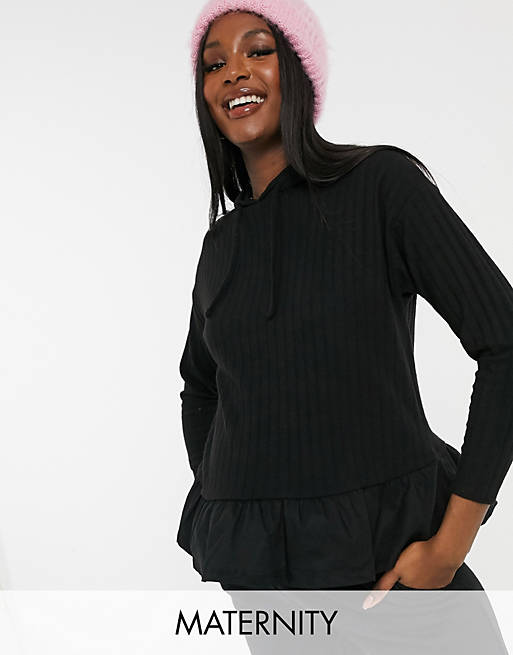  New Look Maternity knitted hoodie with cotton hem in black 