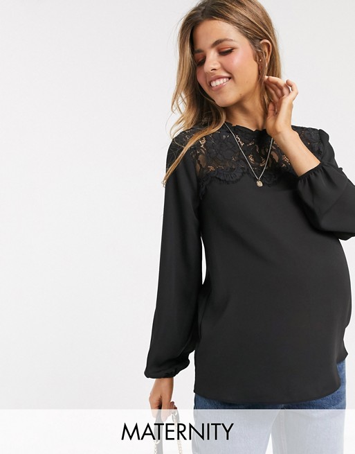 New Look Maternity lace panel blouse in black