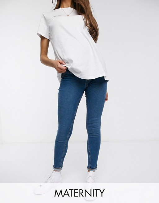 New Look Maternity lift and shape overbump jegging in mid blue