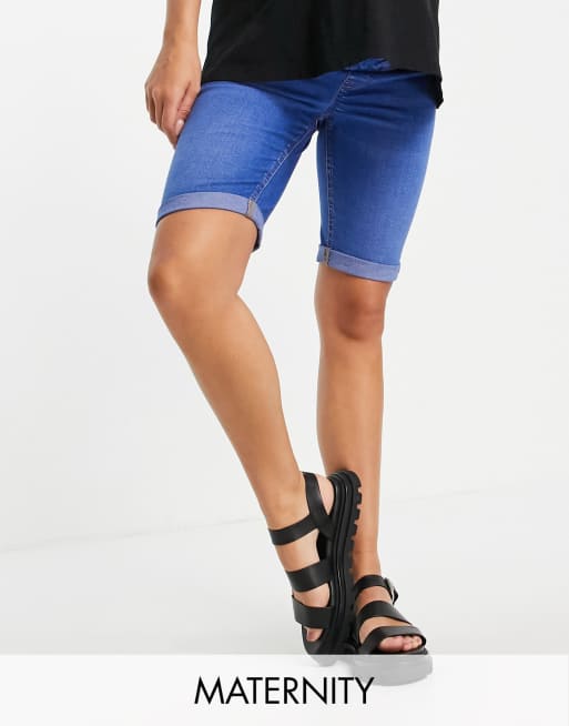New Look Maternity – Lift and Shape – Shorts mit Überbauchbund in Blau