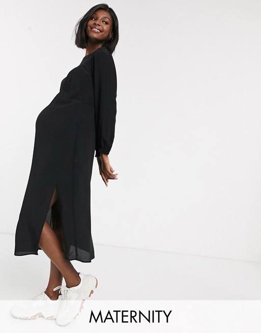 New Look Maternity long sleeve midaxi dress with side slit in black