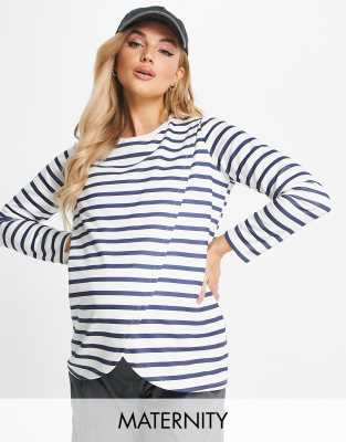 New Look Maternity long sleeve nursing sweatshirt in black and white stripe-Multi