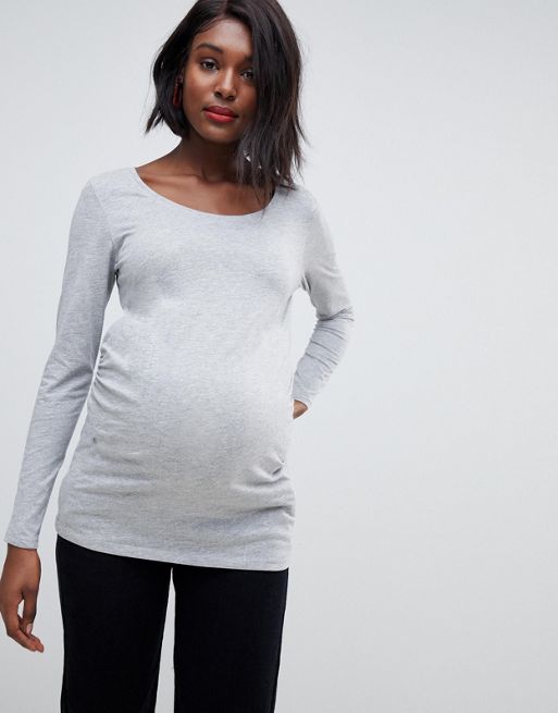 New Look Maternity long sleeve stripe top in grey | ASOS