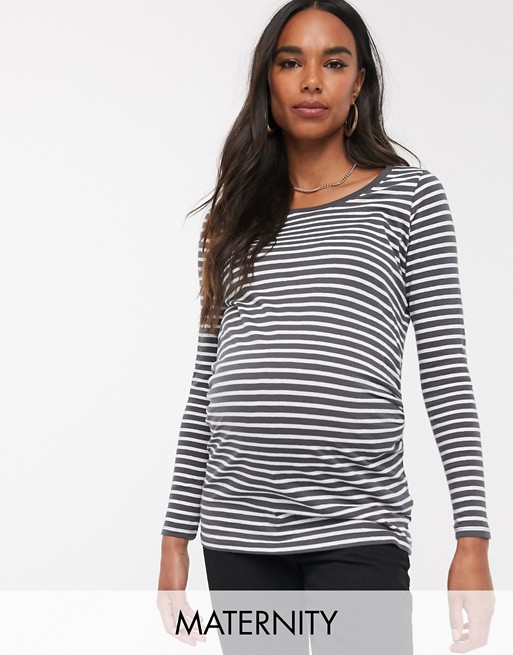 New Look Maternity long sleeve top in grey stripe