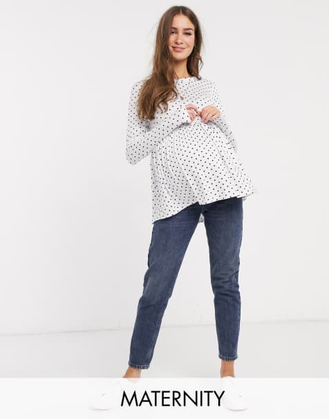 New Look Maternity long sleeved peplum tee in white polka dot