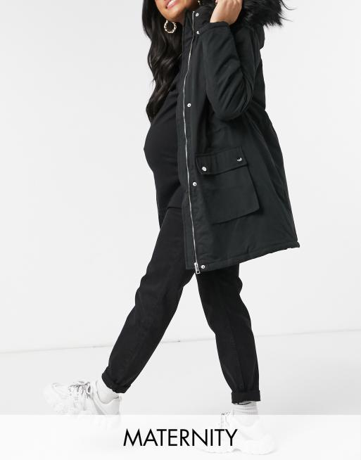 New Look Maternity longline parka jacket in black