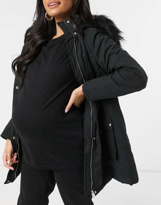 New Look Maternity longline parka jacket in black