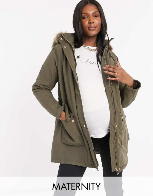 New Look Maternity longline parka jacket in khaki