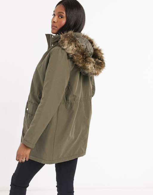 New Look Maternity longline parka jacket in khaki ASOS