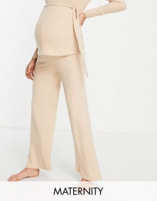 New Look Maternity loungewear waffle wide leg trouser co-ord in camel