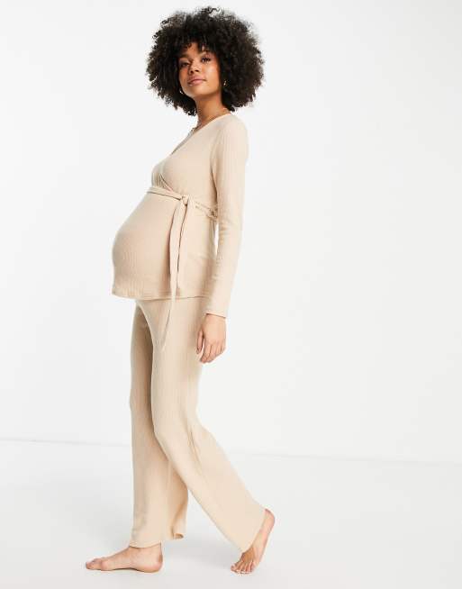 New Look Maternity loungewear wrap top co ord in camel ASOS