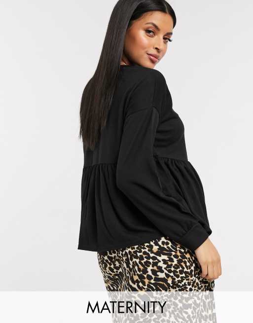 New Look Maternity - Maglietta peplo a maniche lunghe nera