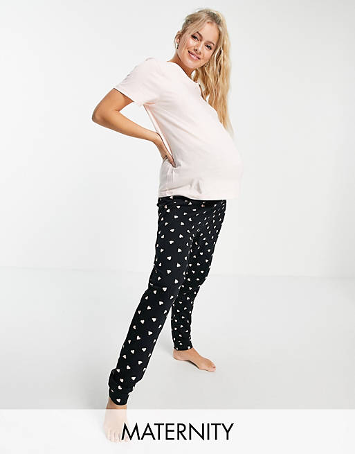 New Look Maternity mama & mini slogan jogger pyjama short in pink
