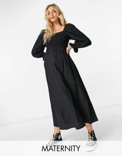 New Look Maternity – Marszczona teksturowana sukienka midi w kolorze czarnym