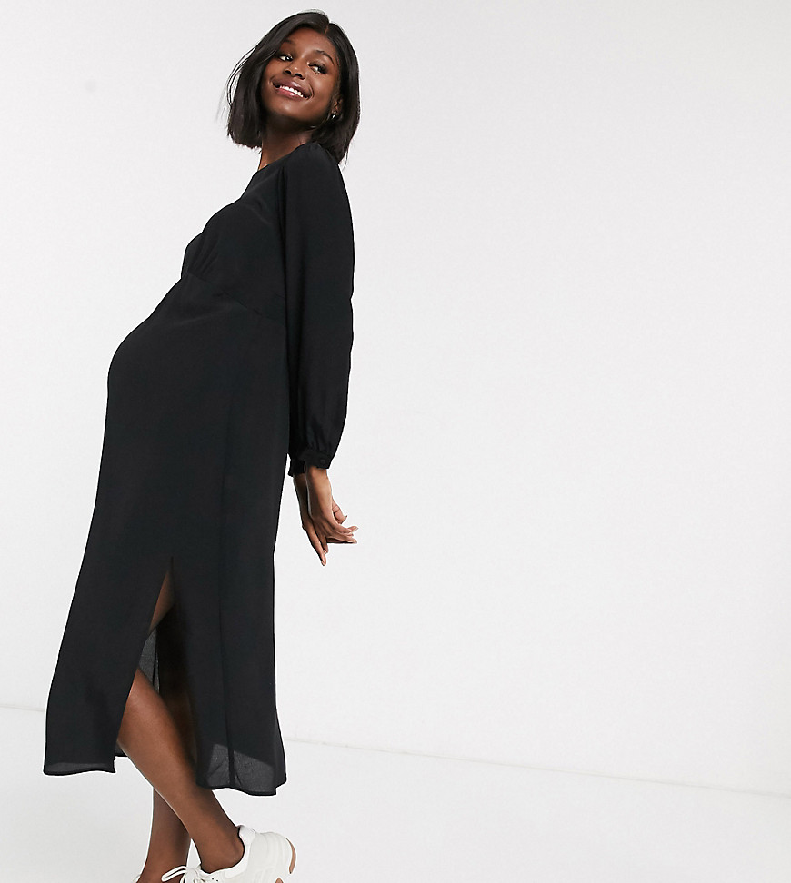 New Look Maternity - Midi-jurk met lange mouwen en split opzij in zwart