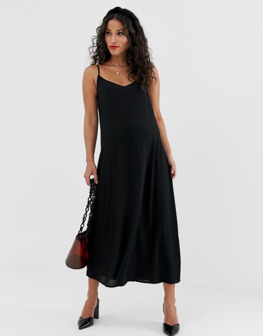 Black Slip Maternity Midi Dress