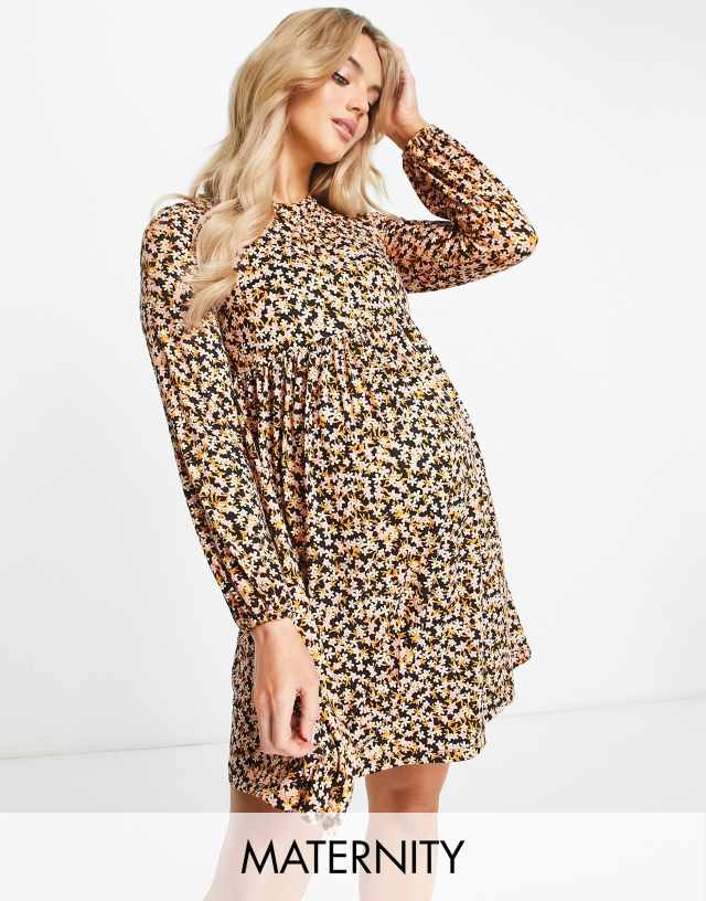 New Look Maternity mini smock dress in black floral