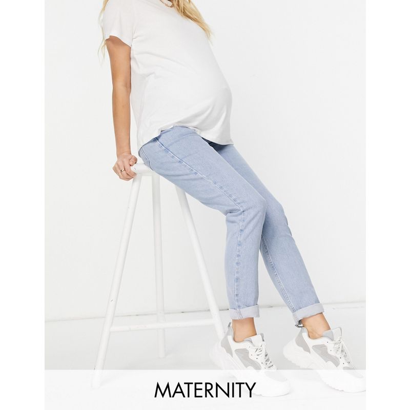 Donna Jeans New Look Maternity - Mom jeans con fascia sopra il pancione lavaggio blu chiaro
