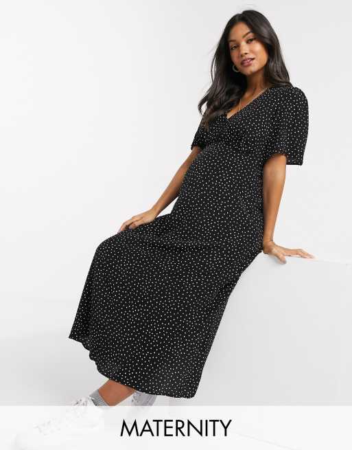 New Look Maternity mono spot button through dress in black