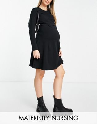 New Look Maternity Nursing Skater Dress In Black