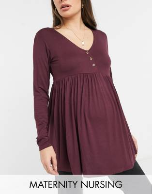 New Look Maternity Nursing Smock Top In Burgundy-red In Red
