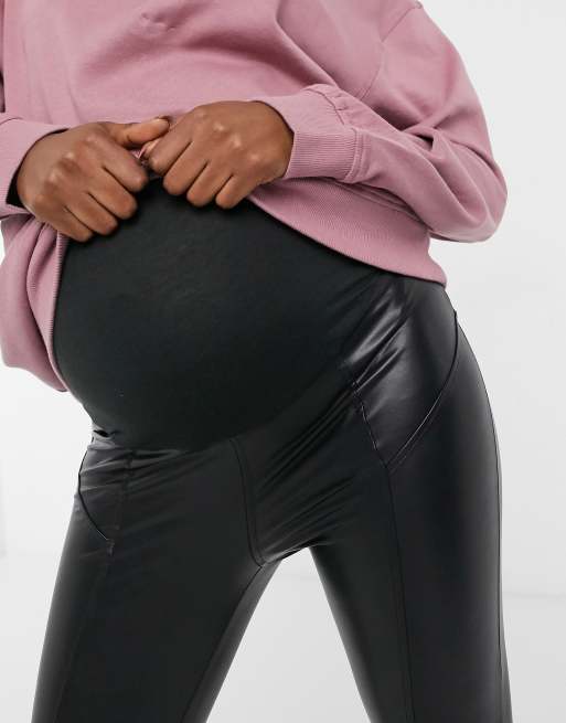 New Look Maternity overbump leather look leggings in black