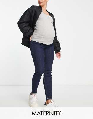 New Look Maternity Overbump Skinny Jeans In Indigo-navy