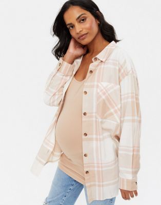 New Look Maternity overshirt in beige check