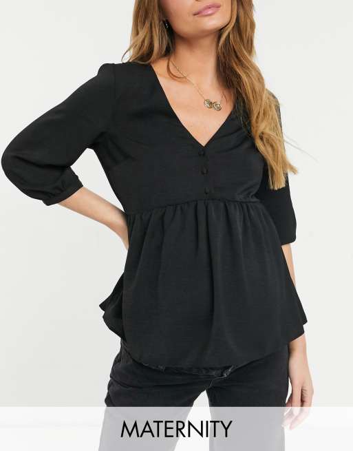New Look Maternity - Peplum top met knoopdetail in zwart