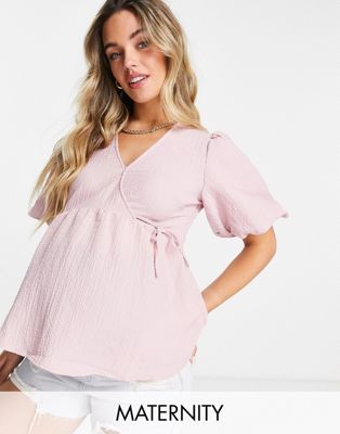 New Look Maternity peplum wrap blouse in pink