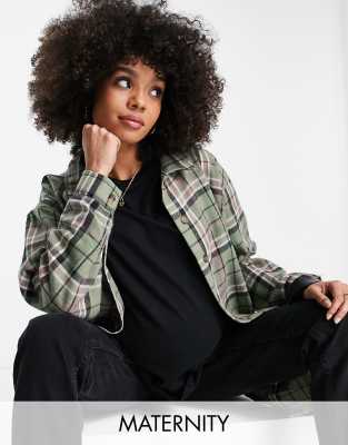 NEW LOOK MATERNITY PLAID SHACKET IN GREEN