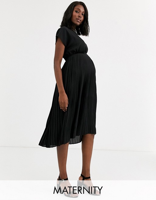 New Look Maternity pleated midi dress in black
