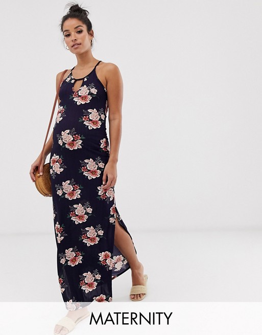 New Look Maternity plisse maxi dress in floral pattern