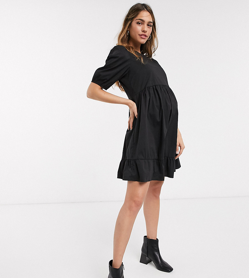 New Look Maternity - Poplin jurk met pofmouwen in zwart