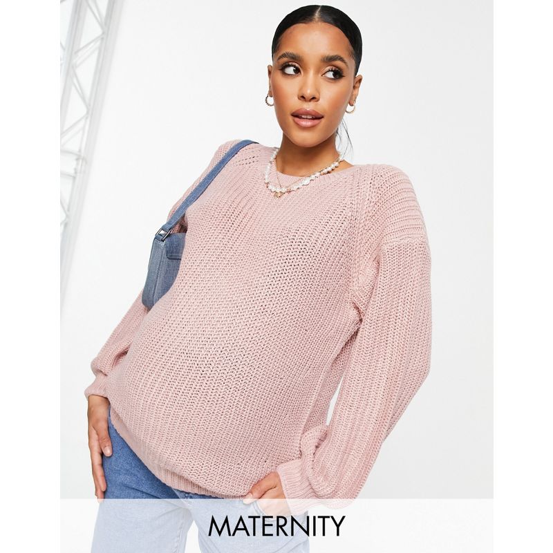 New Look Maternity – Pullover in Hellrosa mit voluminösen Ärmeln