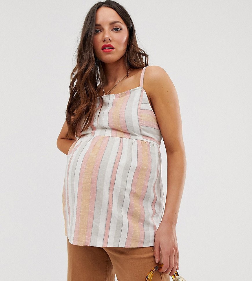 New Look Maternity – Randigt linne med fyrkantig halsringning-Vit