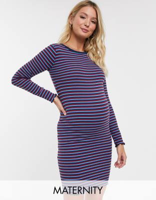 striped ribbed midi dress