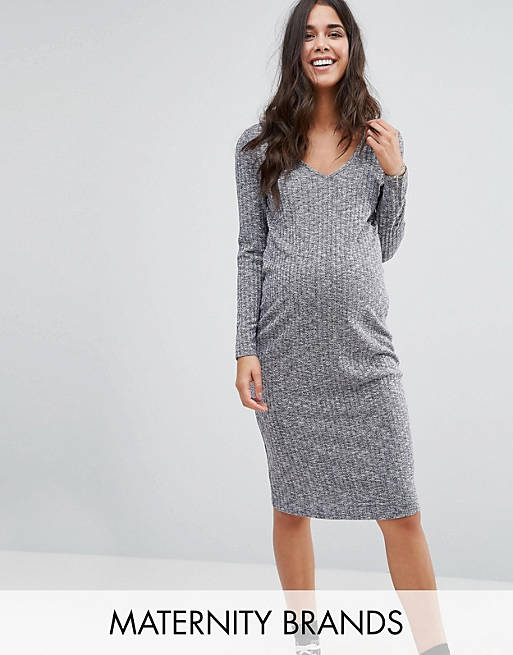 New Look Maternity Rib V Neck Midi Dress